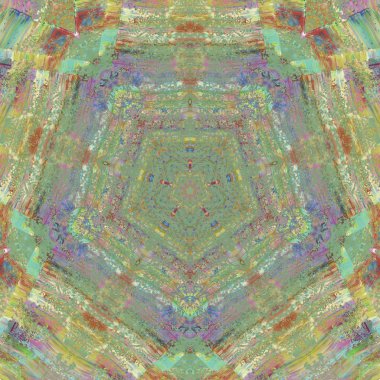 Etnik renkli, modern, soyut el yağlı boyayı karalama tekniğiyle kağıda çizdi. Tekstil desensiz kırışıklık, doku, arka plan yağlı boya beş köşeli yıldız taşı.