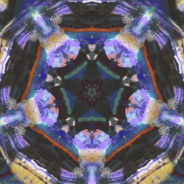 andala kaleydoskopi. Etnik renkli modern soyut ve karalama tekniğiyle kağıda yağlı boya çizilmiş. Kusursuz desen fraktür, doku, arkaplan