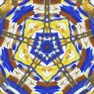 andala kaleydoskopi. Etnik renkli modern soyut ve karalama tekniğiyle kağıda yağlı boya çizilmiş. Kusursuz desen fraktür, doku, arkaplan