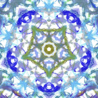 andala kaleydoskopi. Etnik renkli modern soyut ve karalama tekniğiyle kağıda yağlı boya çizilmiş. Kusursuz desen fraktür, doku, arkaplan