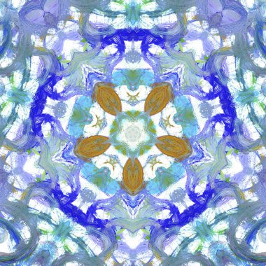 andala kaleydoskopi. Etnik renkli modern soyut ve karalama tekniğiyle kağıda yağlı boya çizilmiş. Kusursuz desen fraktür, doku, arkaplan