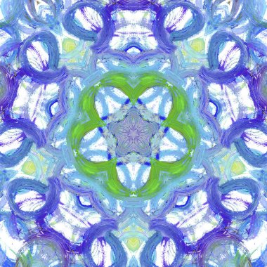 andala kaleydoskopi. Etnik renkli modern soyut ve karalama tekniğiyle kağıda yağlı boya çizilmiş. Kusursuz desen fraktür, doku, arkaplan