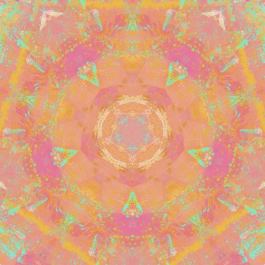 andala kaleydoskopi. Etnik renkli modern soyut ve karalama tekniğiyle kağıda yağlı boya çizilmiş. Kusursuz desen fraktür, doku, arkaplan