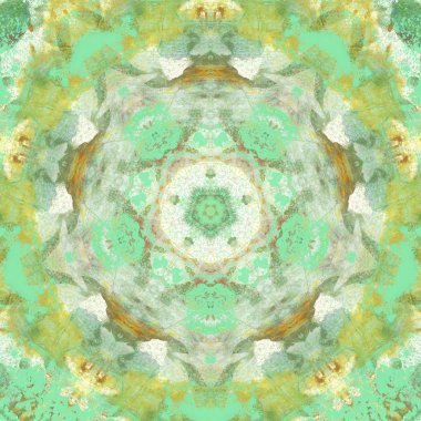 andala kaleydoskopi. Etnik renkli modern soyut ve karalama tekniğiyle kağıda yağlı boya çizilmiş. Kusursuz desen fraktür, doku, arkaplan