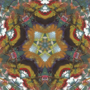 andala kaleydoskopi. Etnik renkli modern soyut ve karalama tekniğiyle kağıda yağlı boya çizilmiş. Kusursuz desen fraktür, doku, arkaplan