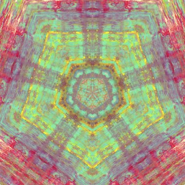 andala kaleydoskopi. Etnik renkli modern soyut ve karalama tekniğiyle kağıda yağlı boya çizilmiş. Kusursuz desen fraktür, doku, arkaplan
