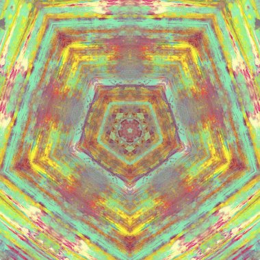 andala kaleydoskopi. Etnik renkli modern soyut ve karalama tekniğiyle kağıda yağlı boya çizilmiş. Kusursuz desen fraktür, doku, arkaplan