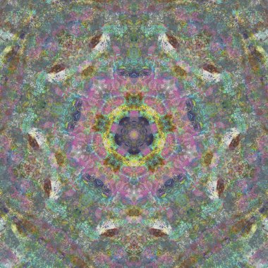 andala kaleydoskopi. Etnik renkli modern soyut ve karalama tekniğiyle kağıda yağlı boya çizilmiş. Kusursuz desen fraktür, doku, arkaplan