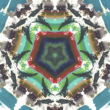 andala kaleydoskopi. Etnik renkli modern soyut ve karalama tekniğiyle kağıda yağlı boya çizilmiş. Kusursuz desen fraktür, doku, arkaplan