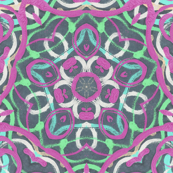 andala kaleidoscope.Ethnic colorful modern abstract and drawn oil painting on paper in smear technique. seamless pattern facture, texture, background