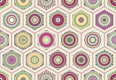 andala kaleydoskopi. Etnik renkli modern soyut ve karalama tekniğiyle kağıda yağlı boya çizilmiş. Kusursuz desen fraktür, doku, arkaplan