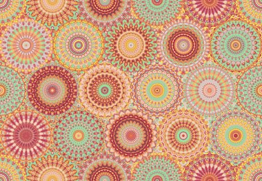 andala kaleydoskopi. Etnik renkli modern soyut ve karalama tekniğiyle kağıda yağlı boya çizilmiş. Kusursuz desen fraktür, doku, arkaplan