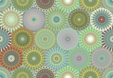 andala kaleydoskopi. Etnik renkli modern soyut ve karalama tekniğiyle kağıda yağlı boya çizilmiş. Kusursuz desen fraktür, doku, arkaplan