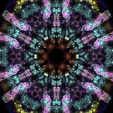 andala kaleydoskopi. Etnik renkli modern soyut ve karalama tekniğiyle kağıda yağlı boya çizilmiş. Kusursuz desen fraktür, doku, arkaplan