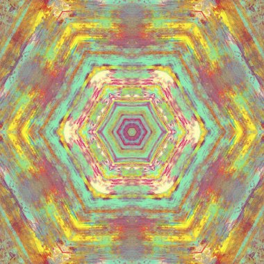 andala kaleydoskopi. Etnik renkli modern soyut ve karalama tekniğiyle kağıda yağlı boya çizilmiş. Kusursuz desen fraktür, doku, arkaplan