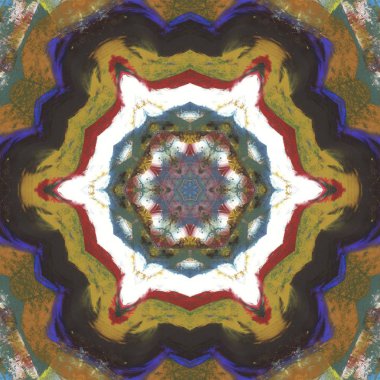 andala kaleydoskopi. Etnik renkli modern soyut ve karalama tekniğiyle kağıda yağlı boya çizilmiş. Kusursuz desen fraktür, doku, arkaplan