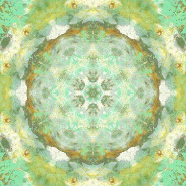 andala kaleydoskopi. Etnik renkli modern soyut ve karalama tekniğiyle kağıda yağlı boya çizilmiş. Kusursuz desen fraktür, doku, arkaplan