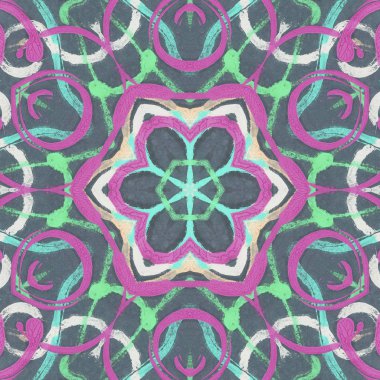 andala kaleydoskopi. Etnik renkli modern soyut ve karalama tekniğiyle kağıda yağlı boya çizilmiş. Kusursuz desen fraktür, doku, arkaplan