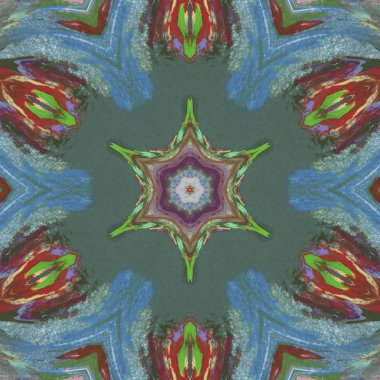 andala kaleydoskopi. Etnik renkli modern soyut ve karalama tekniğiyle kağıda yağlı boya çizilmiş. Kusursuz desen fraktür, doku, arkaplan