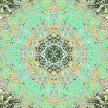 andala kaleydoskopi. Etnik renkli modern soyut ve karalama tekniğiyle kağıda yağlı boya çizilmiş. Kusursuz desen fraktür, doku, arkaplan