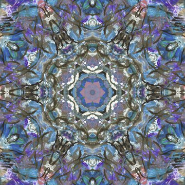 andala kaleydoskopi. Etnik renkli modern soyut ve karalama tekniğiyle kağıda yağlı boya çizilmiş. Kusursuz desen fraktür, doku, arkaplan