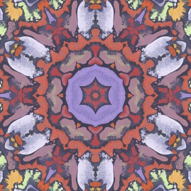 andala kaleydoskopi. Etnik renkli modern soyut ve karalama tekniğiyle kağıda yağlı boya çizilmiş. Kusursuz desen fraktür, doku, arkaplan