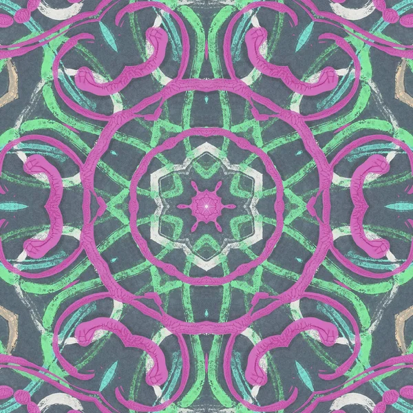 andala kaleydoskopi. Etnik renkli modern soyut ve karalama tekniğiyle kağıda yağlı boya çizilmiş. Kusursuz desen fraktür, doku, arkaplan