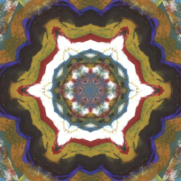 andala kaleydoskopi. Etnik renkli modern soyut ve karalama tekniğiyle kağıda yağlı boya çizilmiş. Kusursuz desen fraktür, doku, arkaplan