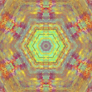 Mandala kaleydoskopi. Etnik renkli modern soyut ve yağlı boyayı karalama tekniğiyle kağıda çizmiş. Kusursuz desen fraktür, doku, arkaplan