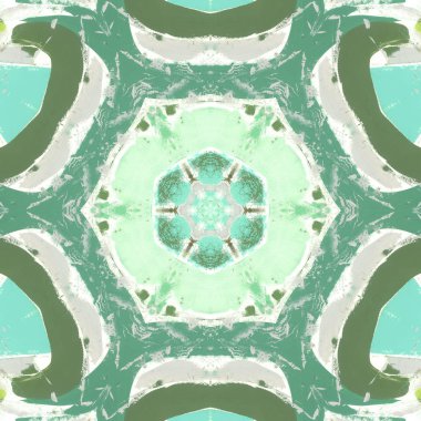 Mandala kaleydoskopi. Etnik renkli modern soyut ve yağlı boyayı karalama tekniğiyle kağıda çizmiş. Kusursuz desen fraktür, doku, arkaplan