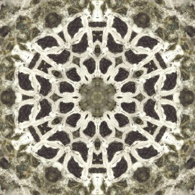 Mandala kaleydoskopi. Etnik renkli modern soyut ve yağlı boyayı karalama tekniğiyle kağıda çizmiş. Kusursuz desen fraktür, doku, arkaplan