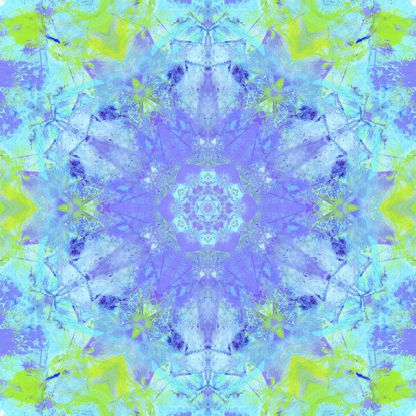 Mandala kaleidoscope.Ethnic colorful modern abstract and drawn oil painting on paper in smear technique. seamless pattern facture, texture, background