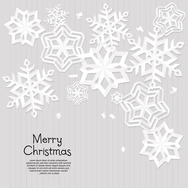 Abstrakte Weihnachtskarte mit ausgeschnittenen Schneeflocken und Wunschtext auf altem Papier. Vektor. — Stockvektor