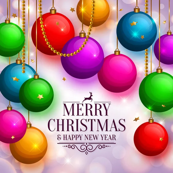Renkli topları ile Noel arka plan. Xmas baubles bokeh ışıklar. Vektör çizim.