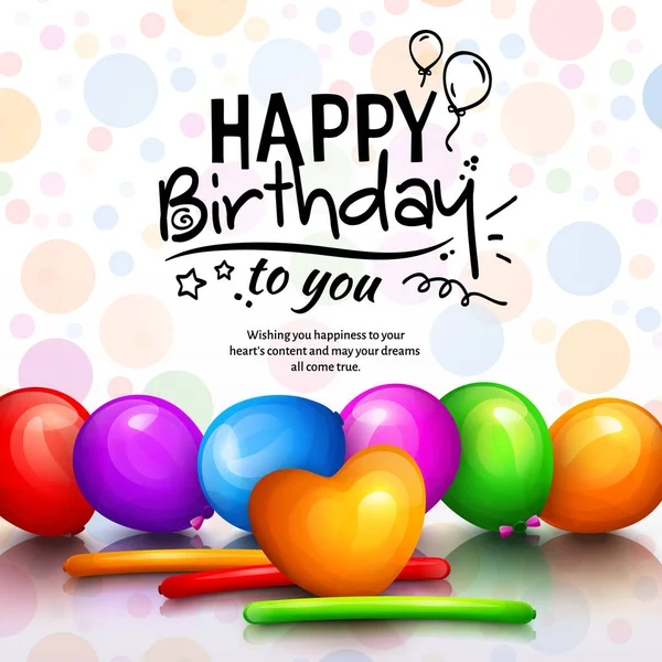Χαρούμενα γενέθλια ευχετήρια κάρτα. Κόμμα πολύχρωμα μπαλόνια και κομψά γράμματα σε διάστικτο φόντο. Διάνυσμα. — Διανυσματικό Αρχείο