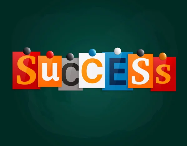 The word Success made from newspaper letters attached to a blackboard or noticeboard with magnets. Vector. — Stock Vector