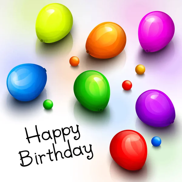 Tarjeta de felicitación de cumpleaños con globos y bolas de fiesta coloridos realistas. Vector . — Archivo Imágenes Vectoriales