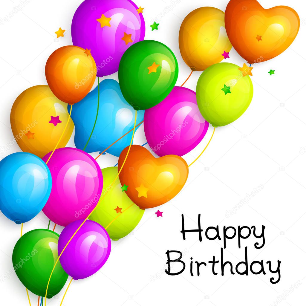 Bunch of colorful birthday balloons with stars. Vector.