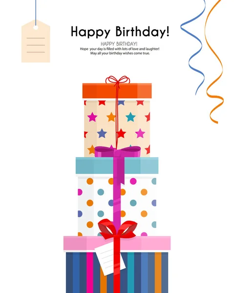 Pile of gift boxes for your birthday or christmas. Lots of presents in flat style. — Stock Vector