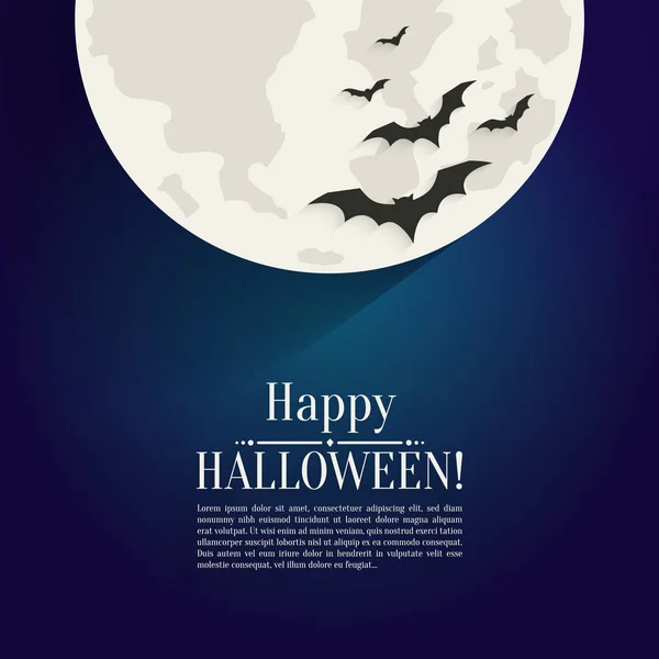 Glücklich halloween Hintergrund mit Mond und Silhouetten Fledermäuse. — Stockvektor