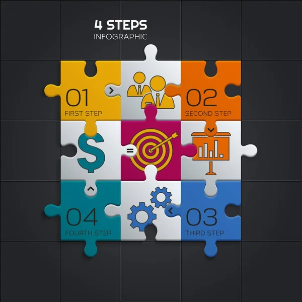 De moderne zakenwereld infographic voor uw presentatie. Vier puzzelstukjes. Vector. — Stockvector