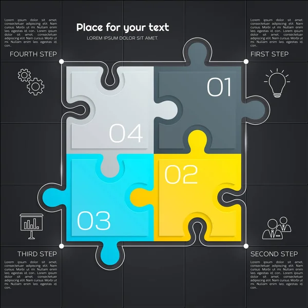 Infografía empresarial moderna para su presentación. Cuatro piezas del rompecabezas. Vector . — Vector de stock