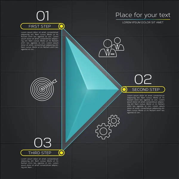 Infografía empresarial moderna. Diseño con triángulo y tres punteros para su presentación. Vector . — Vector de stock