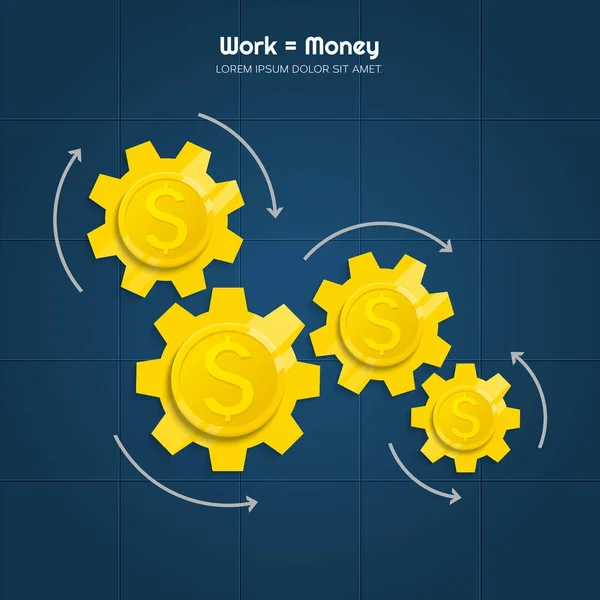 Hacer monedas en el mecanismo. El trabajo es igual a dinero. Vector . — Vector de stock