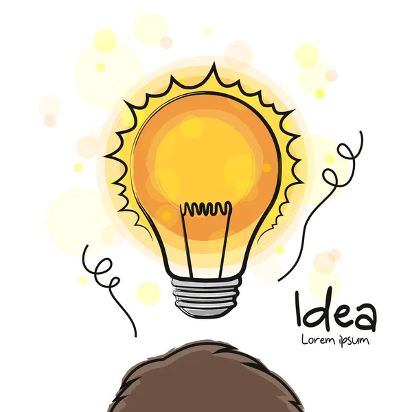 New idea. Head with a glowing lightbulb. Vector. — Stock Vector