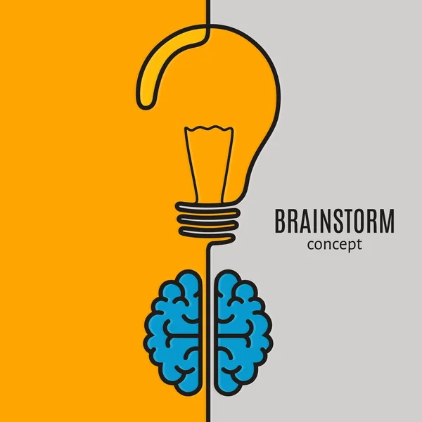 Concepto de tormenta de ideas creativa idea de negocio. Cerebro y bombilla. Vector . — Vector de stock