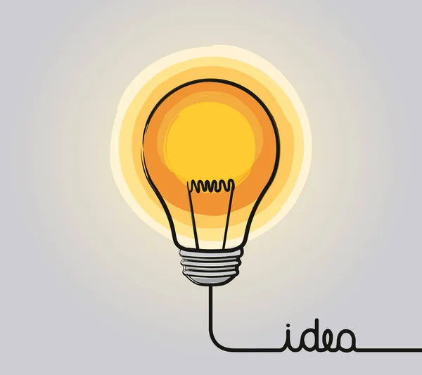 Icono de bombilla brillante. Señal dibujada a mano. Idea creativa e innovación . — Vector de stock