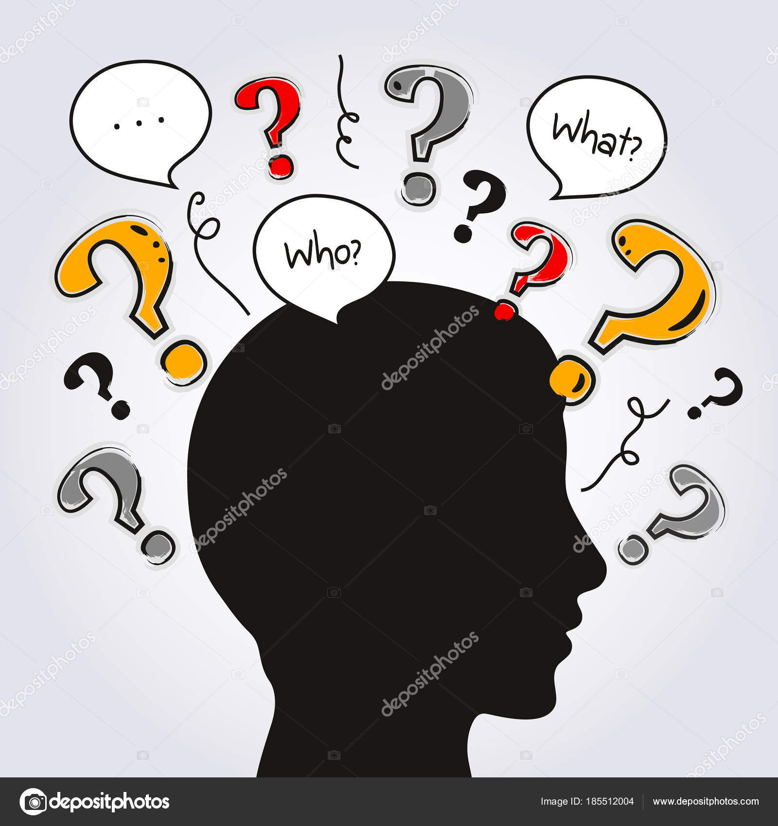 Illustration de Silhouette tête humaine avec beaucoup de questions