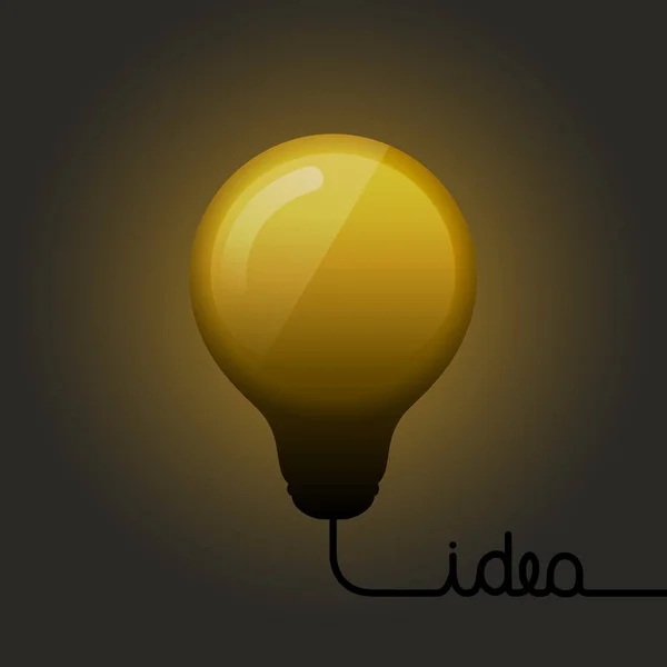 Λαμπρό φως λαμπτήρα. Σύμβολο ενέργειας και ιδέα. Σύρματος, σχηματίζοντας κείμενο ιδέα. Διάνυσμα. — Διανυσματικό Αρχείο