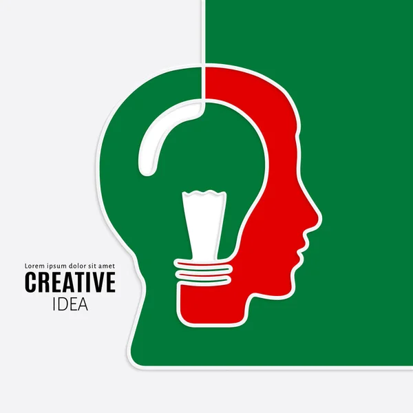 Idea concettuale. Una linea che forma una testa con lampadina . — Vettoriale Stock